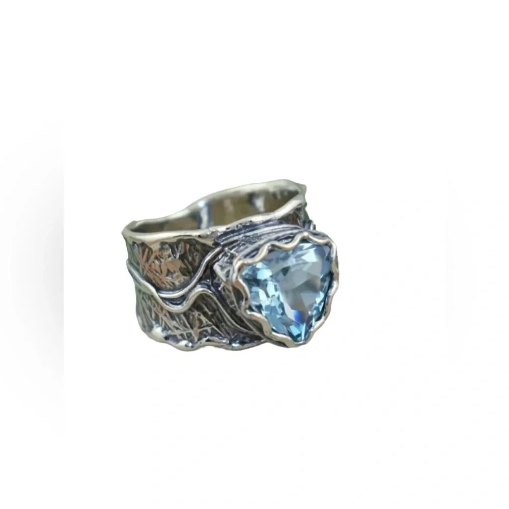 New! Beautiful Blue Bohemian Silver Ring Zircon Gemstone Sz 8,9